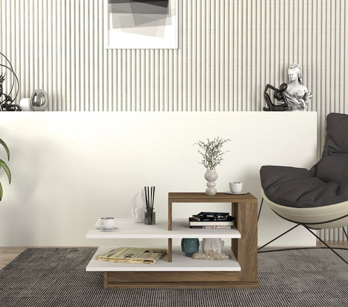 Hanah Home Venüs Mesa de Centro Blanco y Nogal